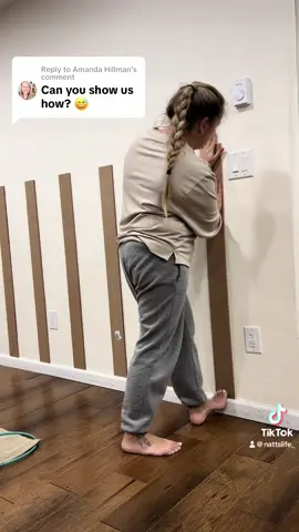 Replying to @Amanda Hillman              PART 1 - video is way too long lol  🌱 ok so we bought mdf and cut into pieces that we liked . then figured out the spacing 🫠 add glue and nailed it for a better hold . some wood filler and sanding + caulking . wait for part 2 for painting ! 