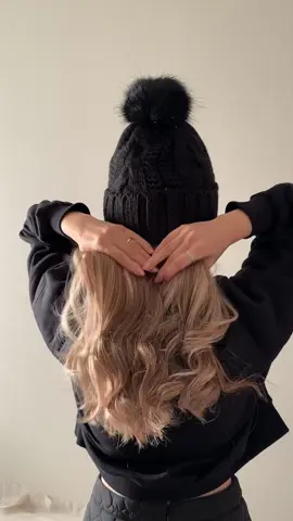 My favorite beanie hairstyle.  #hairinspo #girlhairstyle #winterhairstyle #hairtrend #healthyhairjourney #bunhairstyle #heatlesscurls 