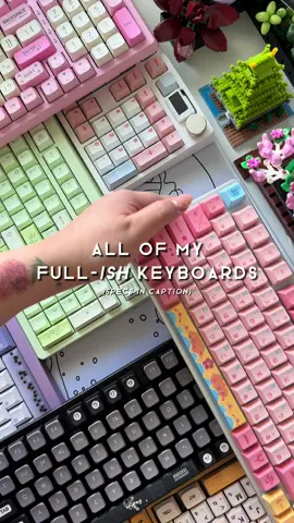 I know people are always asking for more full keyboard options, and my personal collection is definitely not all that’s out there, but could be a good start for anyone who just NEEDS their numpad 🫶🏻 I personally love a good 96% / 100% because I use my keyboards for work, not gaming LOL I don’t neeeeed my numpad, but it certainly increases my productivity and makes my workflow more seamless. It’s the little things ✨ hopefully y’all found some intriguing in this vid.  🔗 I have a discount code for the Keydous NJ98 and TOMOCAPS fairy type keycaps in this vid that’s linked in my bio if you’re interested!  Specs: Keychron V5 - case foam, tempest mod, plate foam, pe foam Switches - Ajazz Peach (lubed) Keycaps - ePBT Kuro/Shiro (clones) Epomaker RT100 - stock Switches - Epomaker Flamingo Keycaps - RT100 Pink MDA Profile Monsgeek M2 - all foams  Switches - KiiBOOM Taro Cream Milk Keycaps - GMK Tuzi  Glorious GMMK 96 (white/silver) - case foam, tempest mod, plate foam Switches - Outemu Silent Sky (lubed) Keycaps - Akko One Piece Wano Glorious (black) - polyfill, tempest mod, plate foam Switches - Akko Jelly Black (lubed) Keycaps - PiiFoxer Roaming in Space CIDOO ABM098 - removed case silicon, polyfill Switches - CIDOO Mint (lubed) Keycaps - Ginkgo Keycaps from AliExpress QK100 - CF plate, all foams Switches - Keebz N Cables Ice Kachang (stock) Keycaps - Honey Milk XDA Keydous NJ98 - steel plate, stock Switches - Kailh Box Taro Ice Cream Pro Keycaps - TOMOCAPS Fairy Type R2 Feker Alice 98 - removed case foam, polyfill, plate foam, pe foam Switches - KiiBOOM Jacaranda (pre-lubed) Keycaps - Osume Dalgona Hangul  #mechanicalkeyboard #keyboard #fullkeyboard #typingasmr #keyboard #keyboardasmr