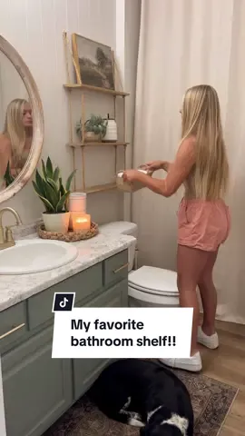 My favorite bathroom shelf! We actually built this shelf but I searched high and low and I found one on Amazon for y’all that looks almost just like mine! ❤️(In case you don’t wanna build one lol but if you do, I also have that tutorial I can share!)  #bathroomdecor #bathroomdecorideas #guestbathroom #bathroomideas #bathroomdesign #amazonbathroomfinds #bathroominspo #bathroomfinds #neutralaesthetic #decortok #hometiktok 