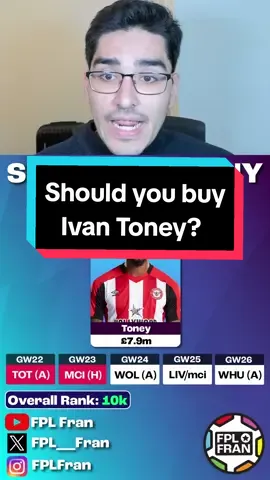 Should you buy Ivan Toney? FPL 23/24 Gameweek 22 #fpltok #fpltiktok #fplcommunity #fantasypremierleague #fpltips #fpl 