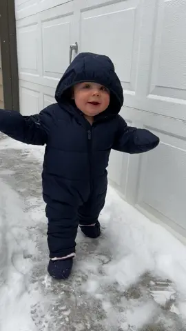 Baby Levin’s first snow ☃️  Small faceplant at the end but he was completely fine, barely got his chin in the snow 🥰  Its the foot step sounds for me 🥹  #foryou #baby #happybaby #babyfever #cute #snow #faceplant #MomsofTikTok #momtok #babytok #fy 