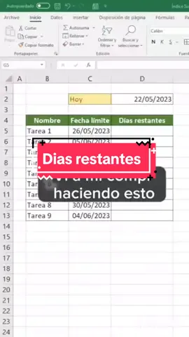 Esta es la forma de calcular dias restantes en Excel #excelatajos #excelfunciones #tips #excel #excelpro #excelentiktok #excelavanzado #exceltrucos 