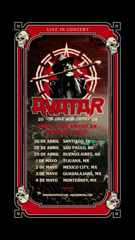 Join us for the long overdue raze through Latin America! The great citizens of Avatar Country have ransacked the early access tickets, but don’t dwell. Tickets for The Great Metal Circus are at your fingertips now!  #avatar #avatarmetal #thegreatmetalcircus #tour #chile #brazil #brasil #argentina #mexico #fyp #foryou #tickets 