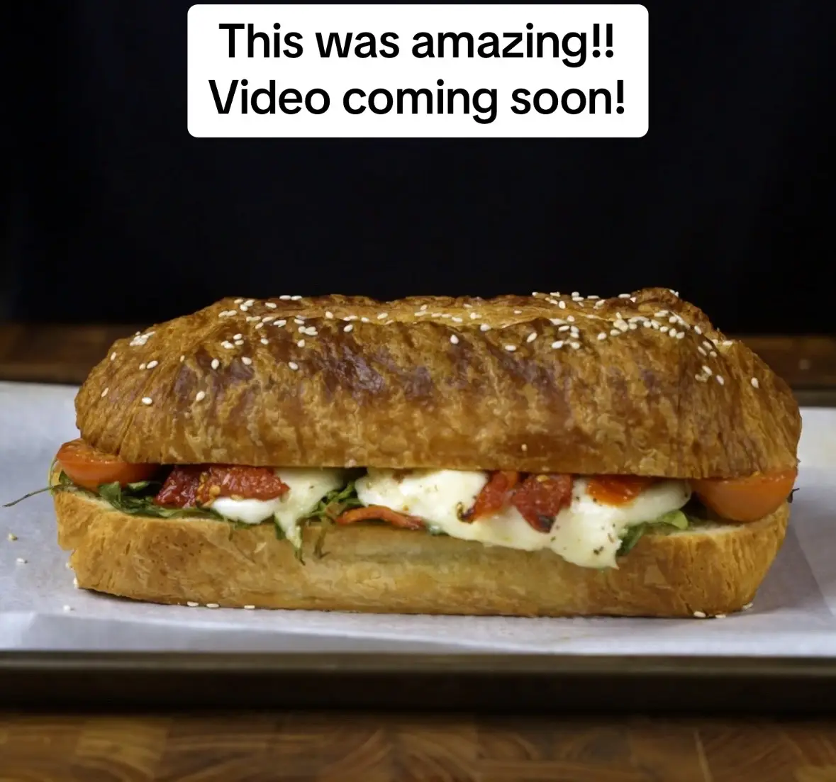 Found a loaf of Croissant bread at the store… and I couldn’t resist buying it.. and making this Sando!!  Pesto Caprese Sandwich with arugula… and it was incredible!!  Recipe video coming soon my friends :)  #sandwich  #sandwichlover #caprese #croissant #capresesandwich #explore #foodiegram #Foodie #fyp#fypryou  ##food