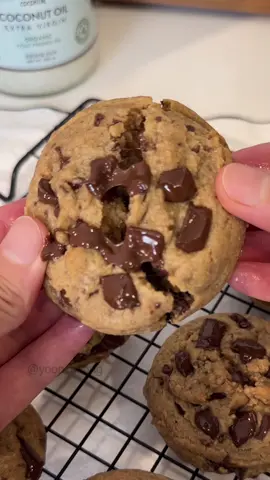 Chewy gooey Vegan Chocolate chip Cookies with Coconut oil 🍪 노에그 노버터 쫀득 초코칩 쿠키😋  #쿠키 #베이킹 #cookies #vegan #fyp 