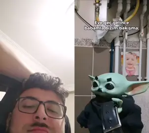 @Bebiş Yoda ile #düet #babyyodagang💚 Kimleri babası böyle karşıladı 😂