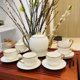 Bộ trà trắng viền vàng kèm hộp đẹp #tet2024 #homedecor #trangmizu #amtra 