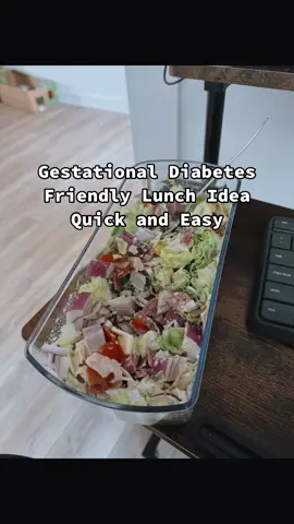 Gestational Diabetes Mommas! You’ve got to try this salad! Quick, easy, and low carb. Save this post! Recipe below!  Dressing ▢ 1 cup mayonnaise ▢ 1 tablespoon red wine vinegar ▢ 1 teaspoon Kosher salt ▢ 1/4 teaspoon cracked black pepper ▢ 1 tablespoon Italian seasonings ▢ 2 teaspoons garlic, minced ▢ 3 tablespoons pepperoncini pepper liquid ▢ 1/2 cup Parmesan cheese, grated Salad ▢ 3 cups iceberg lettuce, shredded ▢ 12 ounces salami, sliced ▢ 8 ounces deli ham, sliced ▢ 8 slices provolone cheese, sliced ▢ 1/2 cup red onion, chopped ▢ 1/2 cup sliced pepperoncini peppers ▢ 1 cup grape tomatoes, halved ▢ red pepper flakes, for serving #gestationaldiabetes #lowcarb #pregnantlife 