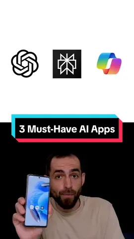 3 must-have AI apps: ChatGPT for quick information and brainstorming. Microsoft Copilot for GPT-4 features like internet browsing and DALL-E image generation. Perplexity AI as a fast AI search engine that can focus searches and provide an interactive Copilot experience. These AI apps are available on both iOS and Android. #ai #aitools #aiapps #aiapp #chatgpt #perplexityai #microsoftcopilot 