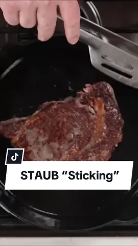 Don’t fear. 🙅 Letting your protein stick to your cast iron creates a beautiful brown crust and incredible flavor. Once it's nicely seared, it will release on its own. #madeinstaub #castironcooking #searing #cookingbasics #howto #Foodie #howtosear #cheftips #steak #steakdinner #cooking #castironskillet 
