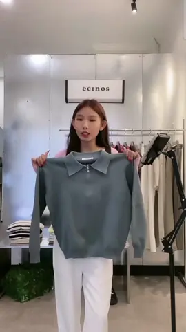 ECINOS - Flo Knitted Polo Top - Atasan Wanita (Polo Knit Top with Premium Zip-up) #fypシ #ecinos #knittedcardigan #atasanwanita #setelanwanita #fyp 