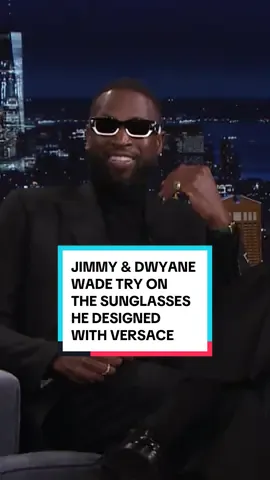 Jimmy & @Dwyane Wade try on the sunglasses he designed with @Versace 😎 #FallonTonight #TonightShow #DwyaneWade #Versace 