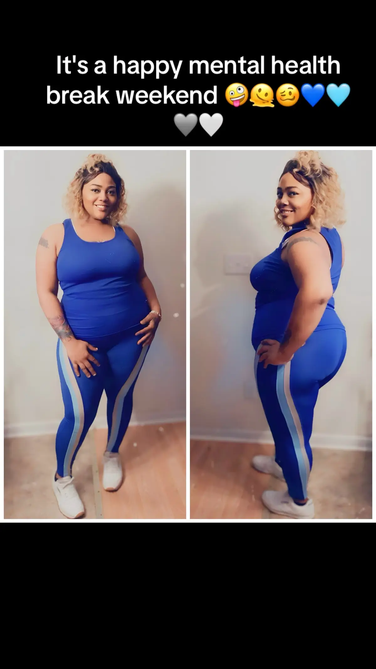 It's a happy mental health break weekend 🤪🫠🥴💙🩵🩶🤍 outfit:@POP Fit Clothing #popfitclothing #blue #teal #leggingsoutfit #plussize #popfitclothing #mentalhealthbreak #behappy #staypostive #faith #platinumthickness #socialmedia #tiktok 