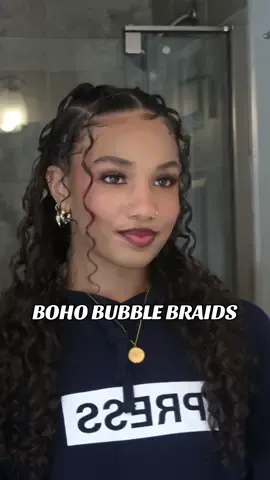 Boho Bubble Braids - Full tutorial on my Youtube! 💙 #curlyhairstyles #bohohairstyle #bubblebraids 