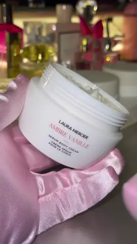 If you wanna smell delicious you need these! @Laura Mercier serum body cream. my fav is definitely the ambre vanilla✨  #lauramercier #cleangirlaesthetic #makeup #beauty #pinkaesthetic #mizglamgirl 