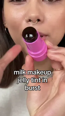 Replying to @Natalia @milkmakeup jelly tint in burst which is described as a poppy pink 💗#milkmakeup #milkmakeupjellytint #newmakeup #cheekstain #lipstain #viralmakeup 