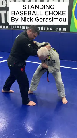 STANDING BASEBALL CHOKE If you can get most of his weight off of his front foot, kicking the front leg back and bringing the forearm over the top is often there. Honestly, with just a little bit of pushing and pulling, you'll be surprised how often you'll be able to  knock the front foot back.  Give it a try and please report back. Thanks, Prof. Nick Gerasimou. #judo #jiujitsu #bjj #brazilianjiujitsu #mixedmartialarts