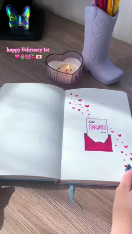 my February bullet journal spread so far! Happy february 1st 💗🌷💌 #bulletjournalspread #februarybulletjournal #februaryjournal #februarybujo #february #journaling 