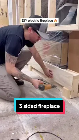 Installing one of our custom built ins with a 3 sided electric fireplace! #DIY #diyproject #diyfireplace #electricfireplace #diybuild #constructiontips 