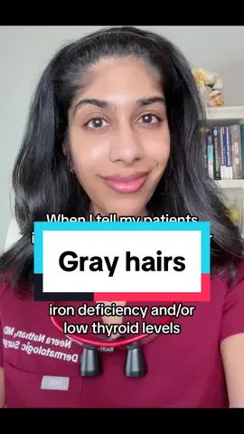 Premature gray hairs may be caused by oxidative stress damaging the pigment cells that reside within the hair follicle. In young patients or in those with few grey hairs, it can be possible to get rid of grey hairs. Mulitple studies have shown that stress alone can lead to grey hair and that reduction of stress can help hair return to its normal color.  Controlling stress levels may also prevent premature gray hairs. Vitamin and mineral deficiencies, including iron, copper, B12 as well as low thyroid levels may contribute, too. It’s a myth that plucking or pulling grey hairs causes them to grow more. #grayhair #greyhair #fyp 