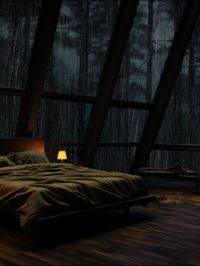 Rain Sounds for Sleeping: Rain Thunder in Cold Forest to sleep on Cozy Attic Bedroom w/ Fireplace🔥 #fyp #relaxationmusic #ambientmusic