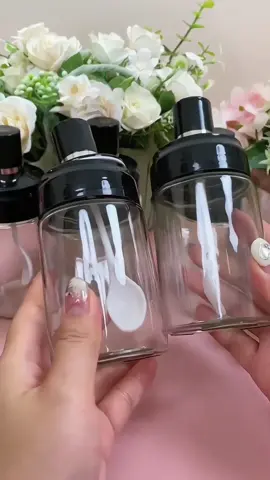 4PCS/SET Kitchen Seasoning Bottle Dispensers Glass Spice Jar oil bottle with lid with Spoon