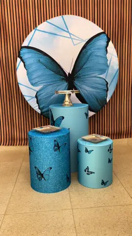 Um de nossos queridinhos por aqui  Kit painel e trio de cilindros tema Borboleta 💙🦋  #paineissublimados #capasdepaineis #borboletas #jardim 