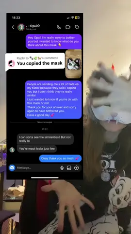 Replying to @🐾🌿🦮 NO! I dodn’t copied and @⚓ 𝗢𝗽𝗮𝗹 ༄ is completly fine with it! Stop saying to people they copied every time you see a mask with similar colors or features!  #opalonpaws #therian #therianthropy #mask #therianmask #theriangear #opal 