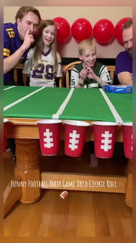 Kids, Dad, and family play NFL themed party game with oreo cookies and football solo cups for money and snack prizes. Fun game for your super bowl party. (for entertainment purposes only)#kezzy #kezzygaming #kezzyfan #familytime #GameNight #boardgames #partygame #familythings 