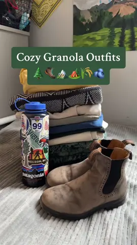 another week of outfits! Which one is your favourite? #granola #granolagirl #granolagirlaesthetic #outdoorsy #granolaoutfit #OOTD #cozyoutfit 