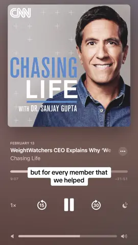 I recently sat down with Dr. Sanjay Gupta to discuss all things WeightWatchers and weight health. All of our members deserve weight health and now we have more ways to help them get there.  #weightloss #weightmanagement #weighthealth #chasinglife #cnn #podcast #sanjaygupta #sanjayguptapodcast #weightwatchers #weightwatchersclinic #obesitymedicine  