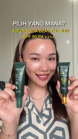 Npure cica beat the sun glow / matte, Dua-dua nya hasilnya natural, no whitecast, gak bau, ringkes packagingnya, gak beleber bocor juga. Tinggal preference suka yang mana finishnyaa #npure #generasikulitsehat 