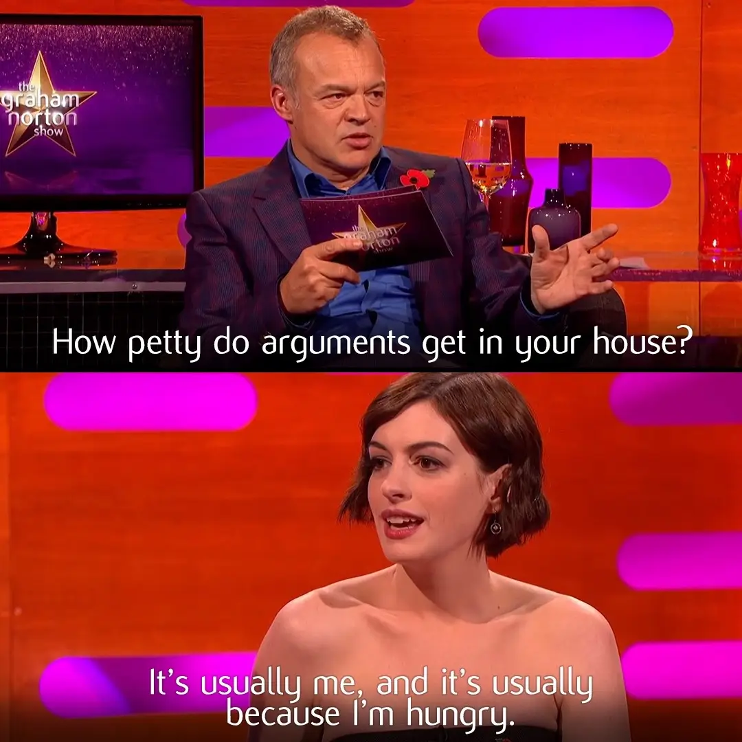 #annehathaway representing for all the hangry girlies 💅 #grahamnorton #thegrahamnortonshow #thedevilwearsprada #hangry #lesmis 