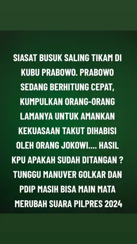 MENUNGGU PENTAS BELAKANG LAYAR. INDIKASI MANUVER ELITE PARTAI KAPASITAS DEWA YANG BISA MERUBAH SUARA PEMILU PRESIDEN DAN LEGISLATIF. TERKAIT KONSTALASI DAN KONFIGURASI PARLEMEN (DPR, MPR, DPD) KABINET DAN LEMBAGA YUDIKATIF. MAKIN SERU DAN MEMATIKAN