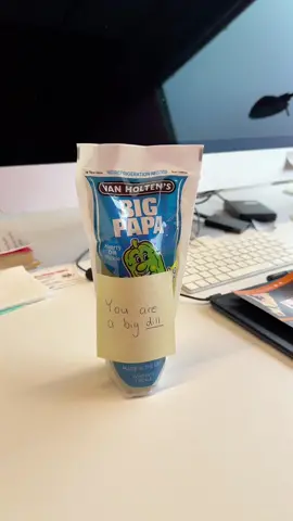 Pickled with kindness! Spreading smiles (and snacks) with coworkers today 🥒💚😊 #Pickles #PickleInAPouch #VanHoltens #PickleLover #Snacks #SnackIdeas #Office #Coworkers #CoworkerAppreciation