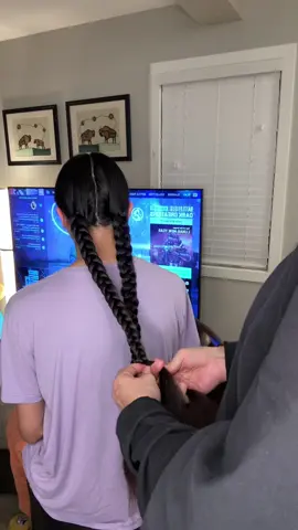 I love braiding his hair 🥰 #nativetiktok #native #braids #longhair #indigenous #Love #fypシ 