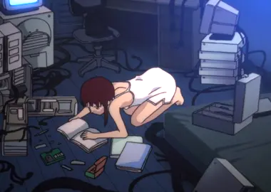 Serial Experiments Lain (1998) - Setting up the Computer #cyberpunkanime #cyberpunkanimegirl #scifianime