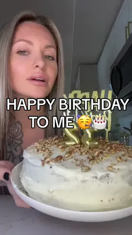 IT'S MY BIRTHDAY 🥳 FOR THE CAKE: 2 cups (260g) all-purpose flour 2 teaspoons baking soda 1/2 teaspoon fine sea salt 1 ½ teaspoons ground cinnamon 1 ¼ cups (295ml) vegetable oil 1 cup (200g) granulated sugar 1 cup (190g) lightly packed brown sugar 1 teaspoon vanilla extract 4 large eggs, at room temperature 3 cups (300g) grated peeled carrots, 5 to 6 medium carrots 1 cup (120g) coarsely chopped pecans 1/2 cup (70g) raisins FOR THE FROSTING: 8 ounces (225g) cream cheese, at room temperature 2 tsp cornstarch  1 ¼ cups (140g) powdered sugar 1/3 cup (80ml) cold heavy cream 1/2 cup (50g) coarsely chopped pecans, for topping cake Directions MAKE THE BATTER Position a rack in the middle of the oven and preheat oven to 350 degrees F.  Whisk flour, baking soda, salt, and cinnamon in a medium bowl until very well blended. Grease two 9-inch round cake pans, line the bottom with parchment paper, and then grease the top. Or grease and flour the bottom and sides of both pans. Whisk flour, baking soda, salt, and cinnamon in a medium bowl until very well blended. In a separate bowl, whisk the oil, granulated sugar, brown sugar, and vanilla. Add the eggs, one at a time, whisking after each one. Switch to a large rubber spatula. Scrape the sides and bottom of the bowl, then add the dry ingredients in three parts, gently stirring until they disappear and the batter is smooth. Stir in the carrots, nuts, and raisins. BAKE CAKE Divide the cake batter between the prepared cake pans. Bake until the tops of the cake layers are springy when touched and when a toothpick inserted into the center of the cake comes out clean, 35 to 45 minutes. Cool the cakes in the pans for 15 minutes, then carefully turn the cake layers out onto cooling racks. Remove the parchment paper and cool completely. If you find that a cake layer is sticking to the bottom of the pan, leave the cake pan upside down and allow gravity to do its thing. To FINISH In a large bowl, beat the cream cheese with a handheld mixer on medium speed until smooth and creamy, about 1 minute. Beat in the powdered sugar and cornstarch. I like sifting the powdered sugar and cornstarch over the cream cheese to remove lumps. If you do not have a fine mesh sieve, beat in the cornstarch and powdered sugar a 1/4 cup at a time until combined. Pour in the heavy cream. Beat on medium speed for 2 to 3 minutes or until the frosting is whipped and creamy. This frosting resembles the texture of whipped cream. Chill covered until ready to frost the cake. When the cake layers are completely cool, frost the top of one cake layer and place the second cake layer on top. Add the remaining frosting to the top of the carrot cake and use a butter knife or small spatula to swirl the frosting around. Leave the sides of the cake unfrosted. Finish with a handful of nuts on top. THANK YOU FOR THE RECIPE  @Joanne + Adam 