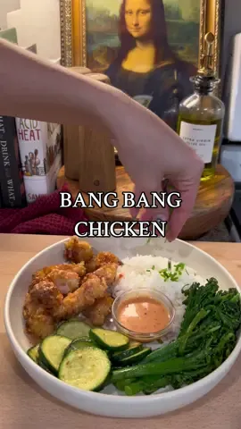 Bang bang chicken + jasmine rice + broccolini + zucchini + bang bang sauce  #dinner #dinnerrecipe #DinnerIdeas #dinnertime #mealinspo #mealideas #dinnerinspo #mealrecipes #cooking #dinner #chickenrecipe #bangbangchicken 