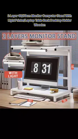 #2-Layer 48/60cm Monitor Computer Stand With Light Printer/Laptop Table Rack Desktop Holder Wooden