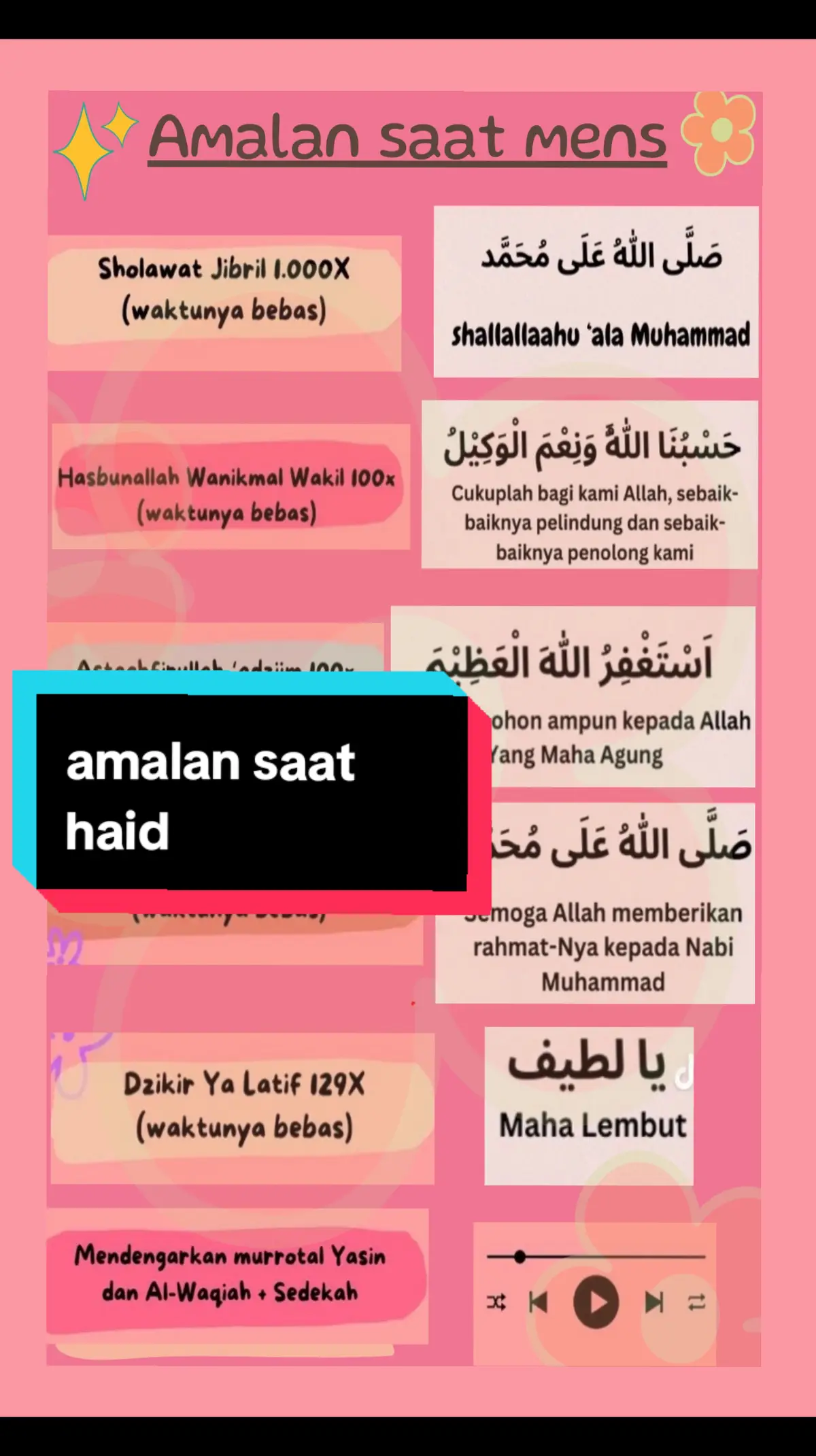 Masyaallah meskipun kita lagi haid tapi masih bisa amalkan ini yah ☺#amalansaathaid #amalanbaik  #sholawatjibril   #zikirharian 