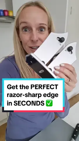Get the PERFECT razor-sharp edge in seconds on ANY blade with XERO skill required!  ✅ No Skill  ✅ Works willALL knives  ✅ Effortless to use #musthaveideasuk #KitchenHacks #kitchenessentials 