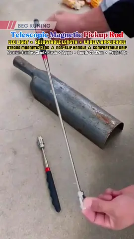 📦READY STOCK | COD🇲🇾 Galah Besi Bermagnet Retractable Magnetic Adjustable Extendable Telescopic Pickup Stick Magnet Pickup Tool Pick Up Rod Stick Automotive Tool 📌 FEATURES 🔦 High Quality Material: Made of telescopic stainless steel tube, this magnetic retrieval tool is durable and non-breakable, comfortable to hold, and will hold screws, nails, drills, fasteners, wrenches and other metal parts. 🔦 LED Design: The LED light pick-up tool is perfect for tight and dark places, it helps you illuminate a wider field of view to pick up tiny items; the flexible telescoping extends up to 31.9 inches for maneuvering in hard-to-reach places. 🔦 Telescopic Design: Slim telescopic magnet bar gadget, adjustable in length, can reach multiple corners, and easily absorb various magnetic parts; the maximum suction weight is 0.75kg, so you don't have to worry about things falling off when sucking. 🔦 Widely Applicable: Magnet Pickup Tool for finding metal nuts, bolts, screws and other metal parts in hard to reach places. It can quickly absorb various magnetic parts, which is convenient for operation and improves work efficiency. 📌 SPECIFICATIONS Material: Stainless Steel + Plastic + Magnet Product weight: 70grams Product size: 20cm (close) - 82cm (extend) #galahmagnet #telescopicrod #retractablerod #magneticrod #ledlightrod #besimagnet #maharajatiktok #wanworkshop 