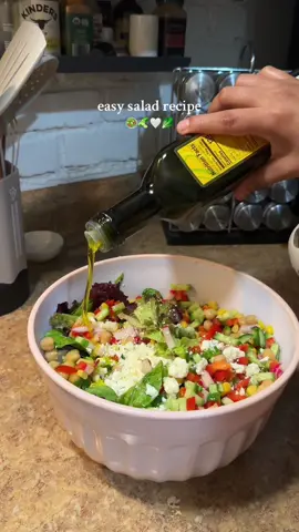 we LOVE salads 🥗🤍 which one is your fav?  Recipe:  Cucumber chicken Bell pepers  Raddish Sweet Corn Garbanzos beans Spring Mix  Feta cheese  Oil salt and pepper  #saladrecipe #saladsoftiktok #easysalad #cocinando #ensalada #ensaladasaludable #cocinaconmigo #ensaladafacil 