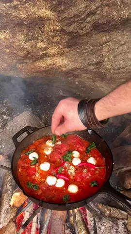 Would you eat this delicious and spicy tomato & mozzarella sauce? 🍅🔥 #tomato #mozzarella #sauce #Outdoors #outdoor #outdoorcooking #camping #camp #food #cooking #foodvideo #nature #forest #bushcraft #survival #foodvideos #crunch #cooking #hungry #foodporn #wilderness #relax #cookingadventures #adventures #asmr #asmrvideo #campfire #outdoorkitchen #fyp 