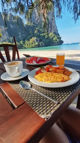 Having Breaktfast on a Beach in Krabi, Thailand 🇹🇭🤍 #travel #traveler #traveller #thailand #breakfast #view #views #beach #beaches