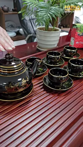 Bộ ấm trà Bát Tràng Vinh Hoa Phú Quý Men Đen Bóng