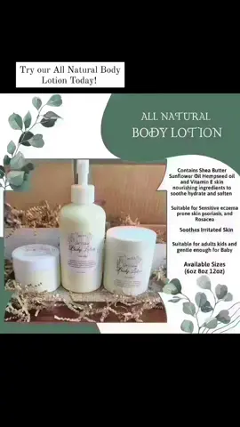 Our All Natural all over body Lotion is a non greasy cream that not only hydrates and nourishes the skin but also leaves it feeling oh so soft. Suitable for Adults, Kids, and baby. Available in multiple scents! ---------------------------- **Available Sizes**  6oz 8oz 12oz ------------------ #allnaturalingredients  #sensitiveskin  #dryskin  #hydrating  #multiplescents  #nongreasy  #eczemarelief  #eczema  #hydratingbodylotion  #bodylotion  #adults  #kiddiefizziez  #kids  #baby  #tiktokshop  #tiktok  #tiktokshops  #tiktokshopping 