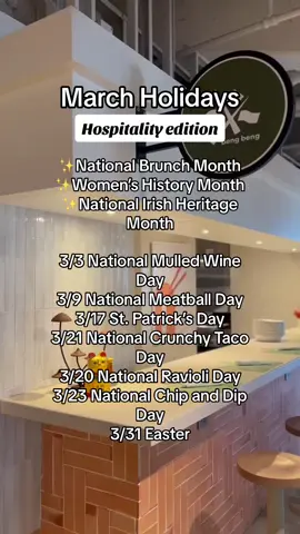 March hospitality holidays to add to your content calendar💃🏾 #contentcalendar #contentideas #contentplanning #marchholidays  #hospitalityindustry #restaurantpr #pragency #restaurantowners #restaurantpublicrelations